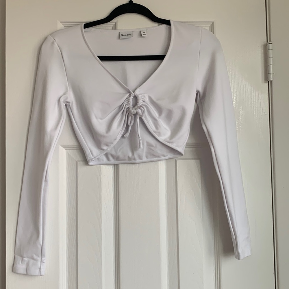 White Long Sleeve Crop Top